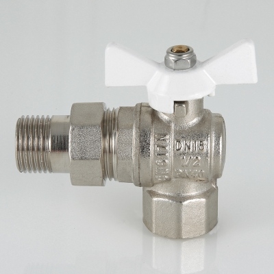 Valtec Кран шар. BASE угловой с полусгоном 1/2 вн.-нар. белая рукоятка