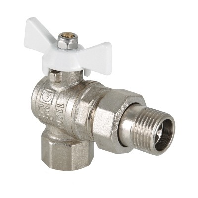 Valtec Кран шар. BASE угловой с полусгоном 1/2 вн.-нар. белая рукоятка