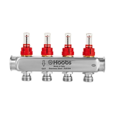 Коллектор Hoobs, нерж. сталь, с расходомерами 1х3/4-4 вых
