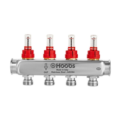 Коллектор Hoobs, нерж. сталь, с расходомерами 1"х3/4"-4 вых  