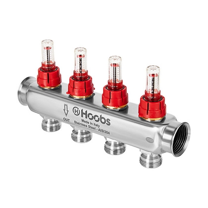 Коллектор Hoobs, нерж. сталь, с расходомерами 1х3/4-4 вых  