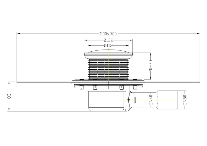 HL 510NHPrR Трап с сухим сифоном, с круглой решёткой, с полимербитумным полотном ?420 мм, с горизонтальным выпуском DN40/50