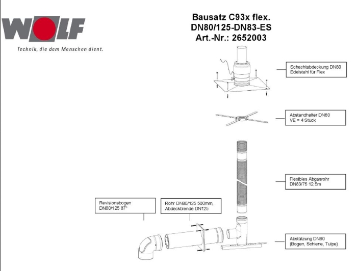Wolf Дымоход Комплект гибкого дымохода C93x DN80/125 для монт. в шахте  