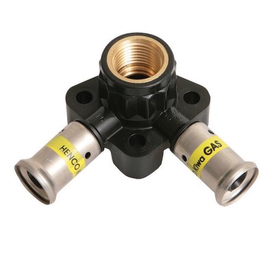 Henco Водорозетка угловая ВР c черной заглушкой BP04 1/2, ПВДФ пресс (газ), 20x1/2x20 (40 мм)