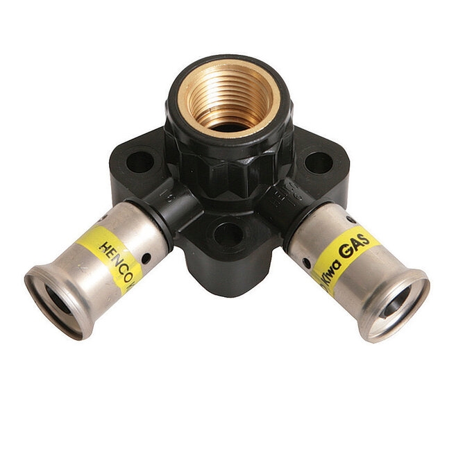 Henco Водорозетка угловая ВР c черной заглушкой BP04 1/2", ПВДФ пресс (газ), 20x1/2"x20 (40 мм)  