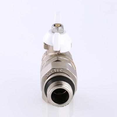 Valtec Кран шар. BASE угловой с полусгоном 1/2 вн.-нар. с доп. упл. (белая рукоятка)