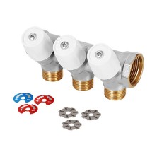 Коллектор латунный никелированный Hoobs 3/4"х3х1/2"EK с вентилями белые маховики 3 выхода