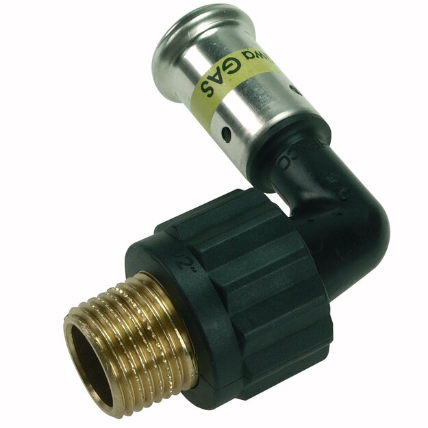 Henco Угольник 90° НР, ПВДФ пресс (газ), 16x1/2"  