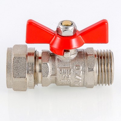 Valtec Кран шар. под обжим, рукоятка бабочка 16х1/2 нар.