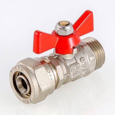 Valtec Кран шар. под обжим, рукоятка бабочка 16х1/2 нар.