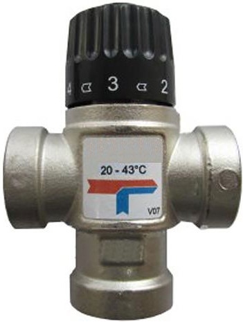 Stout Термост. см. к. для систем от. и ГВС. G 1” НР 20-43°С KV 2,5 м3/ч