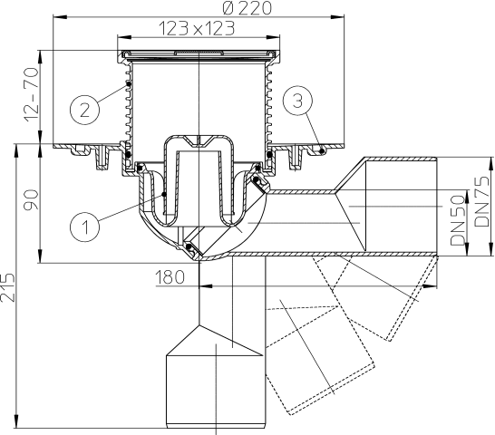 HL 80.1 Трап для внутренних помещений с решеткой 115*115 мм