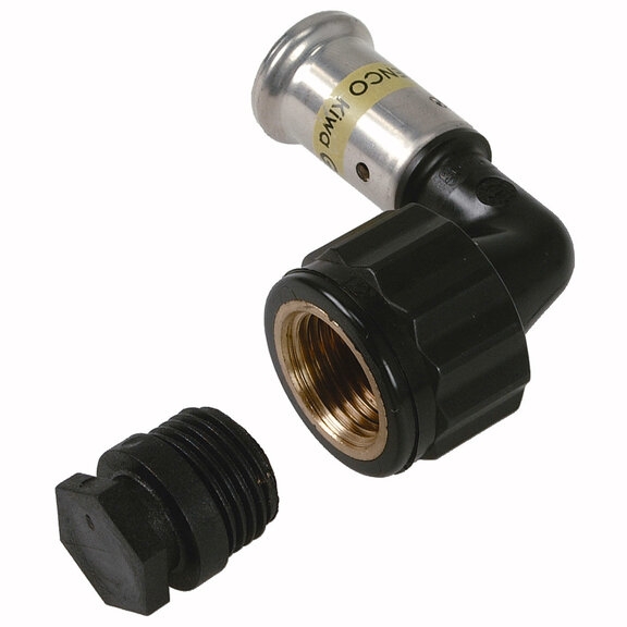 Henco Угольник 90° ВР c черной заглушкой BP04 1/2", ПВДФ пресс (газ), 16x1/2"  