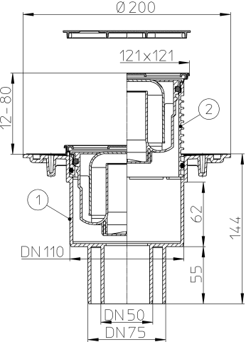 HL 310N-3127 Трап с решеткой HL3127 (КЛИК-КЛАК) с вертикальным выпуском DN50/75/110