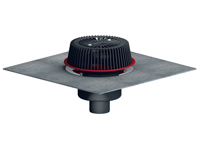 HL 62.1HSafe/1 Кровельная воронка для аварийного водостока, с гидроизоляционным полимербитумным полотном, с электрообогревом U=230B, мощность 10-30Вт, DN110  
