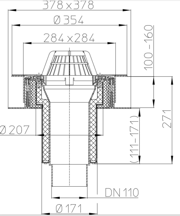 HL 63P/1 Кровельная воронка с гидроизоляционным полотном из ПВХ