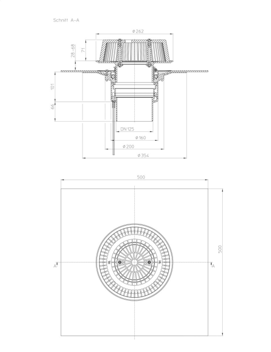 HL 62.1HSafe/2 Кровельная воронка для аварийного водостока, с гидроизоляционным полимербитумным полотном, с электрообогревом U=230B, мощность 10-30Вт, DN125