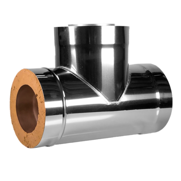 Сэндвич дымоход Дымофф Тройник сэндвич 90 430*350 AISI430 0.5мм/AISI430 0.5мм