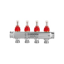 Коллектор Hoobs, нерж. сталь, с расходомерами и кронштейнами, 1"х3/4"-5 вых
