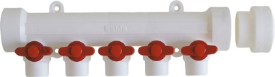 Коллектор Kalde 5 вых. / цвет ручек красный без воздухоотводчика