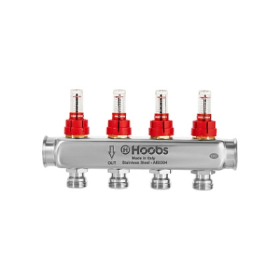 Коллектор Hoobs, нерж. сталь, с расходомерами и кронштейнами, 1х3/4-7 вых