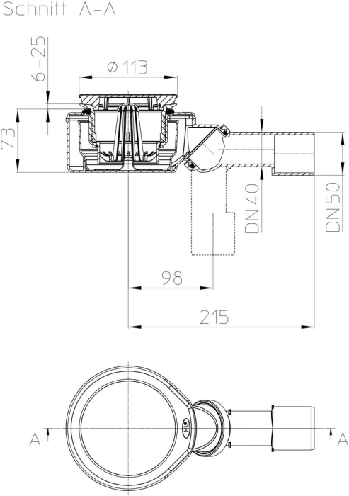 HL 520F Сифон для душевого поддона Q(гор) = 0,6л/c  