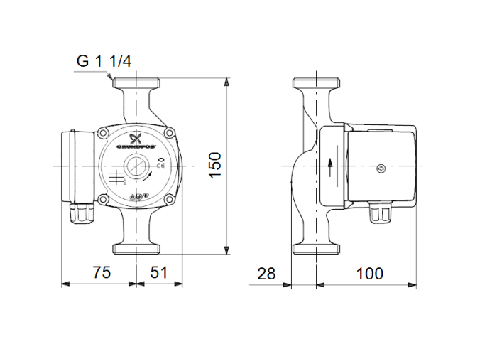 Циркуляционный насос Grundfos UP 20-30 N K 150  