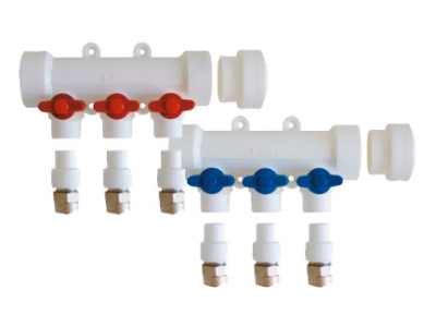 Коллектор Kalde 7 вых. / цвет ручек красный без воздухоотводчика