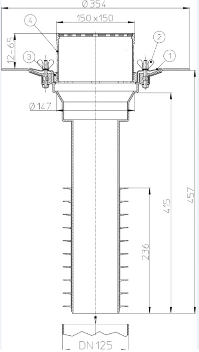 HL 69B/2 Универсальная воронка для эксплуатируемой кровли, DN125  