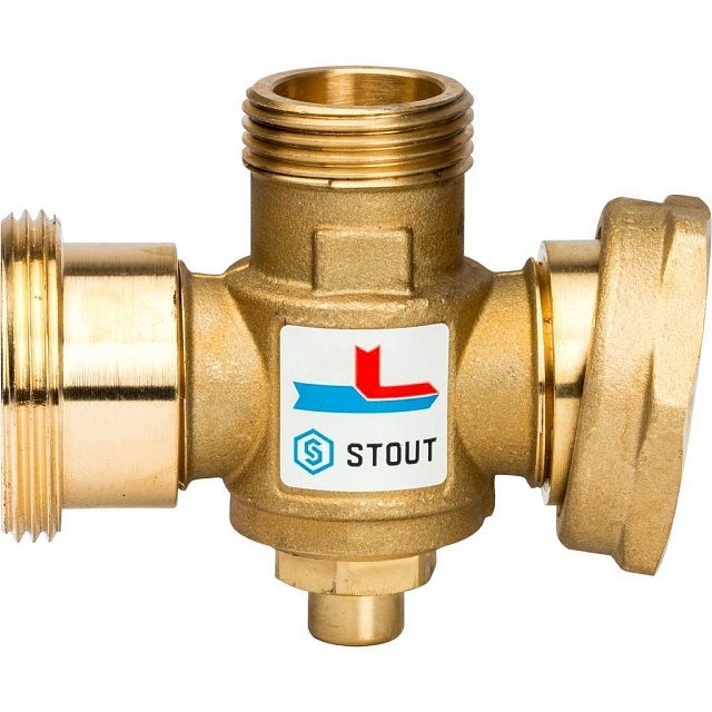 Термостатический смесительный клапан Stout G 1”M - G 1”- 1/2 F- G 1”M, 70°С  