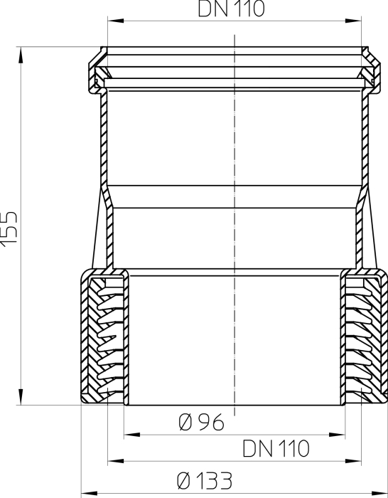 HL 9/1 Переход c ПП на чугун (сталь) DN100  
