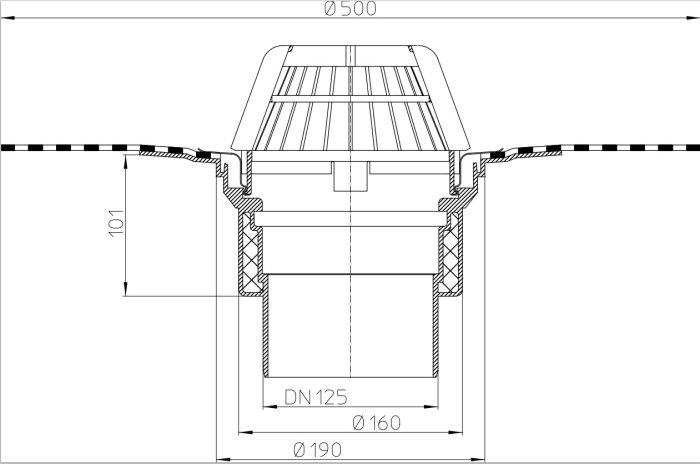 HL 62H/2 Кровельная воронка с полимербитумным полотном DN125  