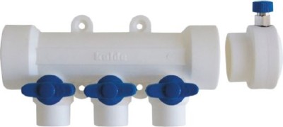 Коллектор Kalde 3 вых. / цвет ручек синий с воздухоотводчиком