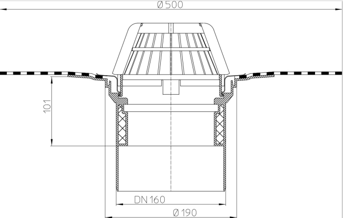 HL 62H/5 Кровельная воронка с полимербитумным полотном, DN 160