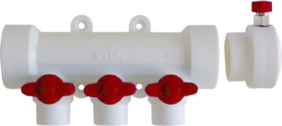 Коллектор Kalde 3 вых. / цвет ручек красный с воздухоотводчиком