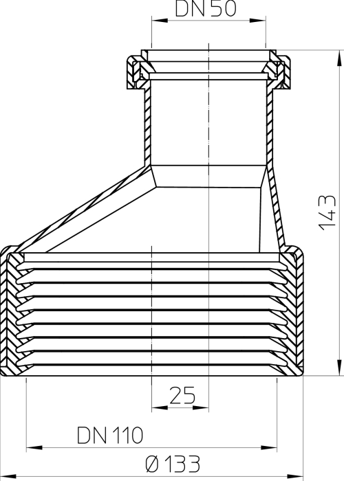 HL 9/50/1 Переход с ПП DN50 на чугун DN100