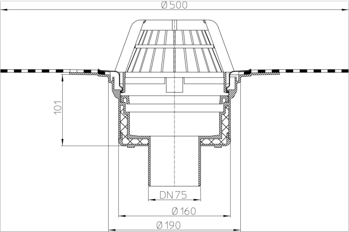 HL 62H/7 Кровельная воронка с полимербитумным полотном, DN 75  