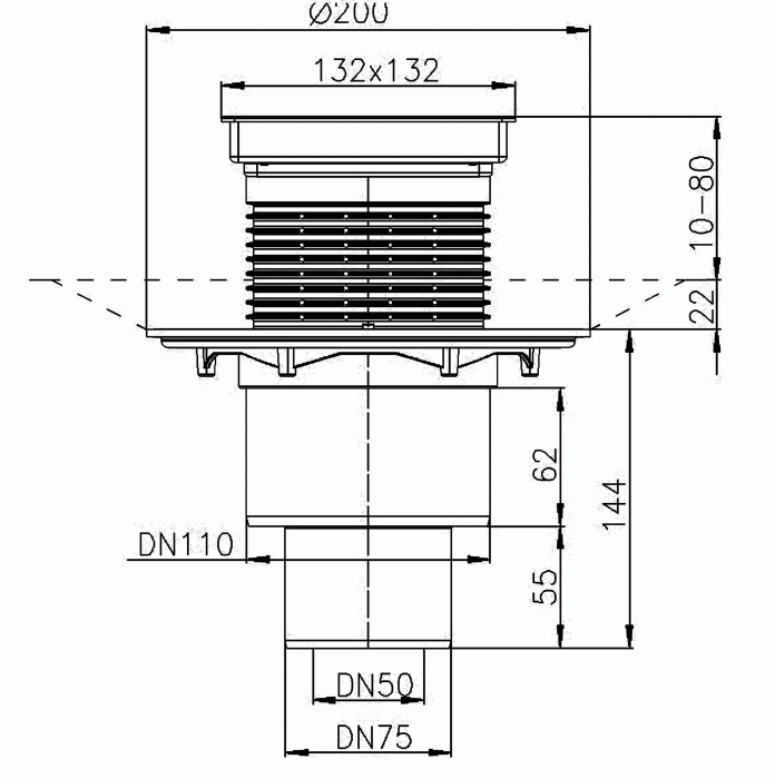 HL 310NPr-3020 Трап с СУХИМ сифоном, с надставным элементом HL3020 с вертикальным выпуском DN50/75/110