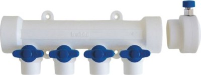 Коллектор Kalde 4 вых. / цвет ручек синий с воздухоотводчиком