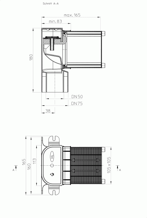 HL 905N.0 Канализационный вакуумный клапан для скрытого монтажа DN 50/75 без декоративной крышки  
