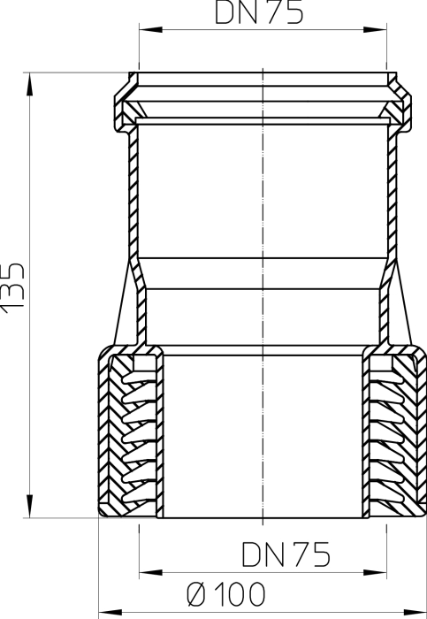 HL 9/7 Переход с ПП DN75 на чугун DN70  