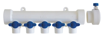 Коллектор Kalde 5 вых. / цвет ручек синий с воздухоотводчиком