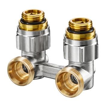 Oventrop Multiflex F ZB-запорно-присоед., угловой 1/2НР x 3/4НР, из латуни, никелир.