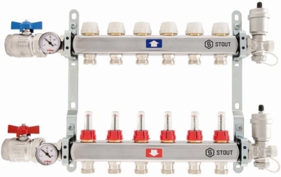 Stout Коллектор из нерж. стали в сборе с расх. 6 вых