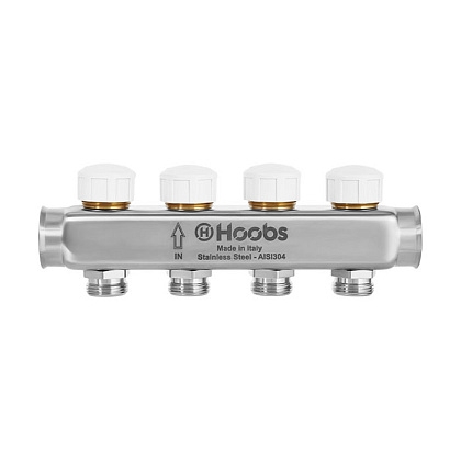 Коллектор Hoobs, нерж. сталь, с термостатическими клапанами, 1"х3/4"-4 вых  