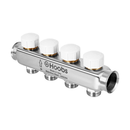Коллектор Hoobs, нерж. сталь, с термостатическими клапанами, 1х3/4-4 вых  