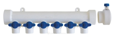 Коллектор Kalde 6 вых. / цвет ручек синий с воздухоотводчиком