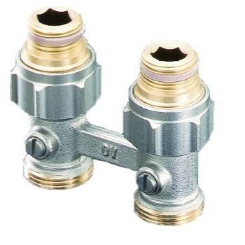 Oventrop Multiflex F ZB-запорно-присоед. 1/2НРx3/4НР, из латуни, никелир.