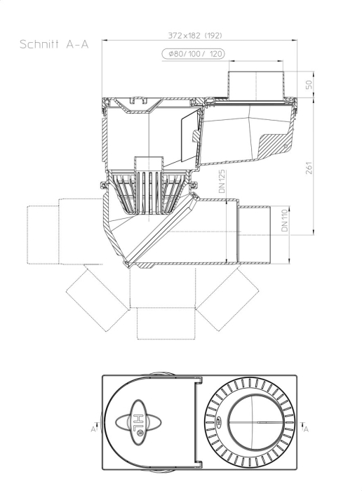 HL 600N - Дождеприемник с двумя шарнирными соединениями, DN110/125  
