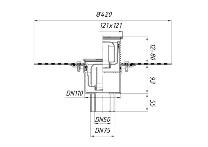 Трап для внутренних помещений с круглой решеткой в металлическом подрамнике ? 133 мм HL 310NPrR-SML